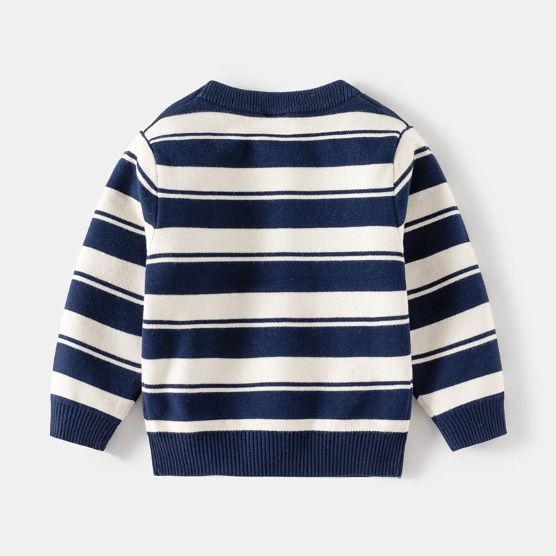 Kids Toddler Boys Casual Cute Stripe Long Sleeve Round Neck Knitwear Sweater