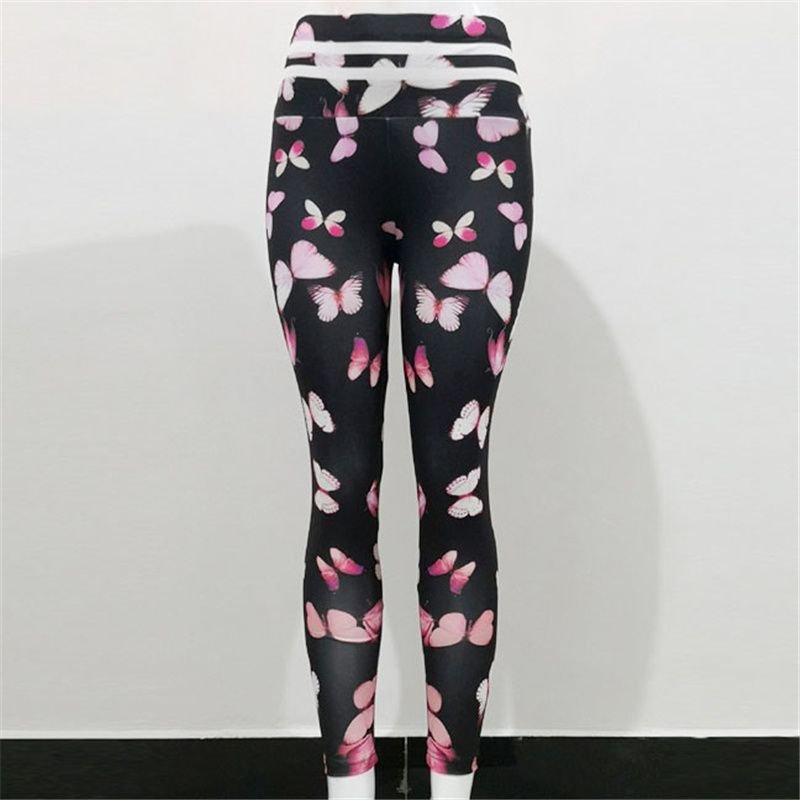 S-3XL Women Fashion High Waist Butterfly Printed Sport Leggings