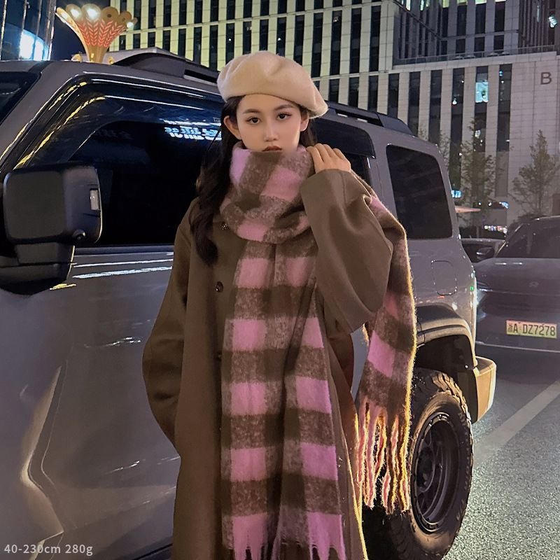 Autumn Winter Women Fashion Plaid Tassel Imitation Cashmere Warm Scarf