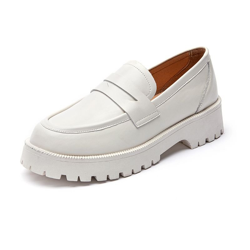 Women Casual Solid Color Platform Leather Loafers