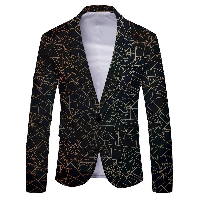 Men Spring Autumn Fashion Casual Party Stripe Print Long Sleeve Lapel Suit Coat