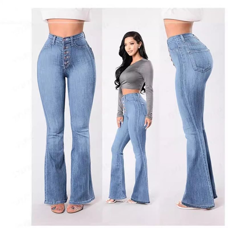 Women Fashion High Waist Stretch Wide Leg Jeans