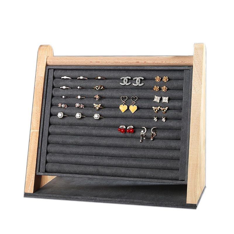 Simple Vertical Solid Wood Ring Earrings Display Tray