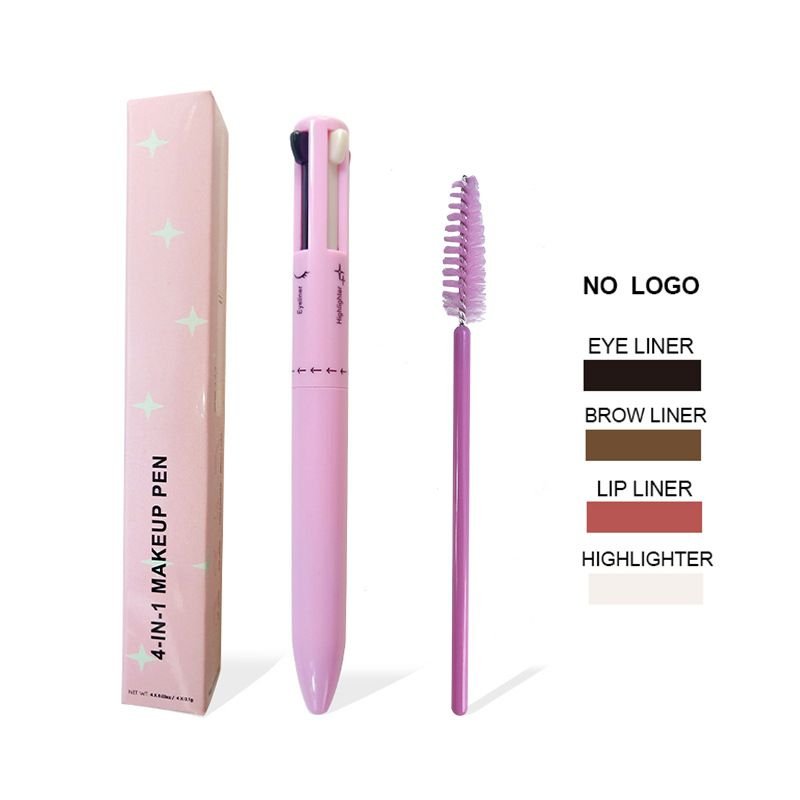 OEM Women Simple Four Color Lip Line High Gloss Eyeliner Eyebrow Pencil 4 In 1 Makeup Pen