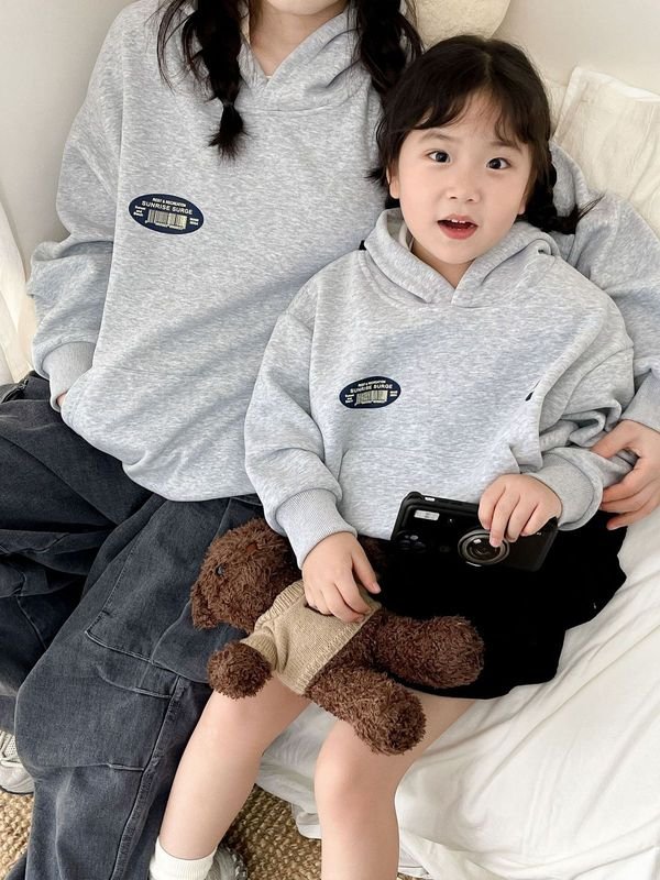 Autumn Winter Children Fashion Fleece-Lined Warm Long Sleeve Hoodies Parent-Child Clothing