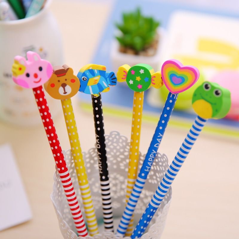 School Supplies Pencil With Cartoon Pattern Eraser