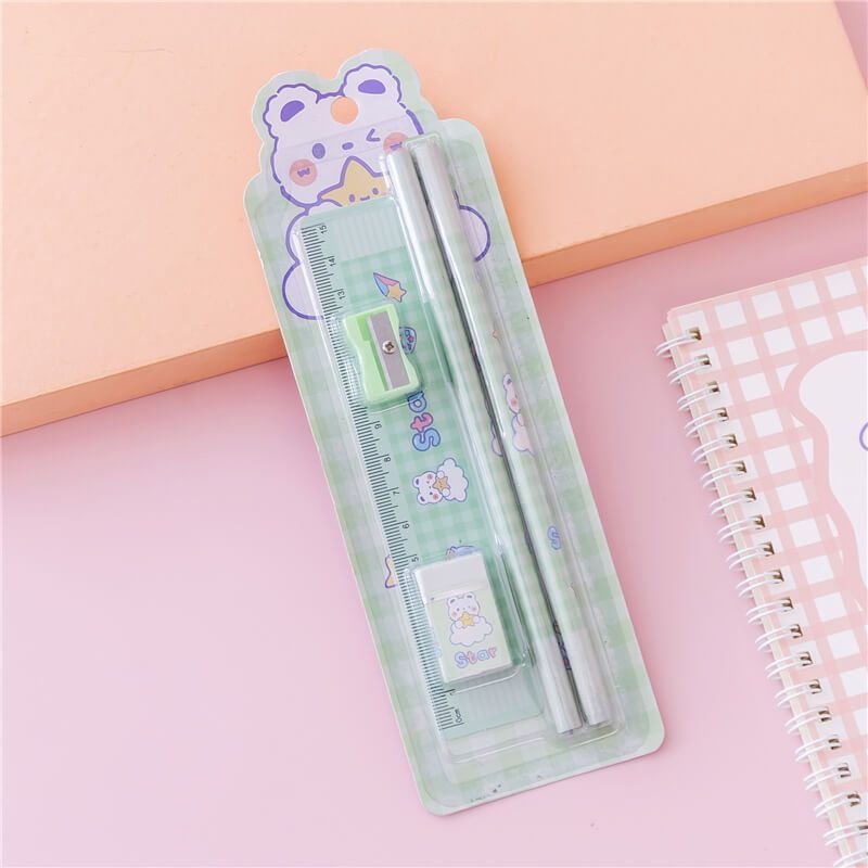 Cartoon Ruler Eraser Sharpener And Pencil Set