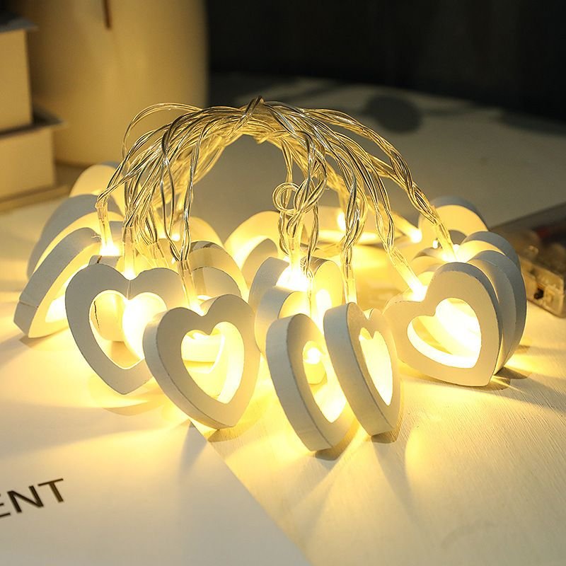 Led Love Wooden Pendant Light String Star Christmas Valentine'S Day Decorative Atmosphere Lights