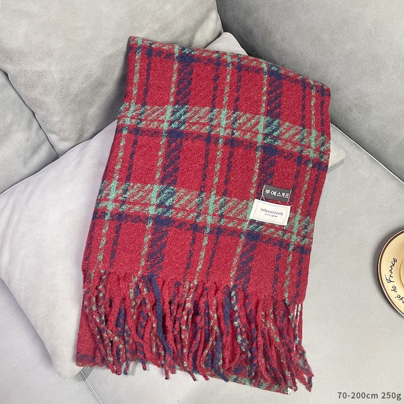 Autumn Winter Women Fashion Plaid Tassel Imitation Cashmere Warm Scarf