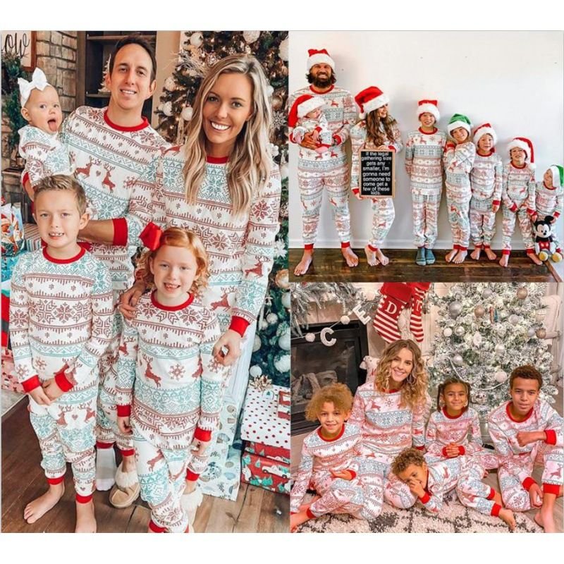 Fashion Cartoon Christmas Tree Printing Round Neck Long Sleeve Home Parent-Child Pajamas Set