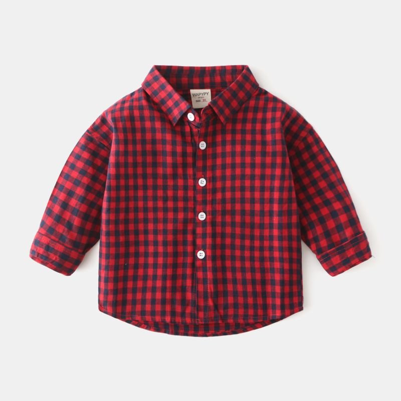 Kids Toddler Boys Spring Autumn Casual Plaid Print Long Sleeve Lapel Shirt