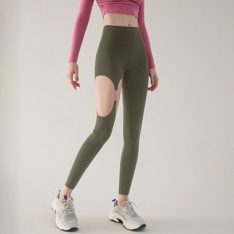 Women Sexy Metal Buckle Cutout Sports Leggings