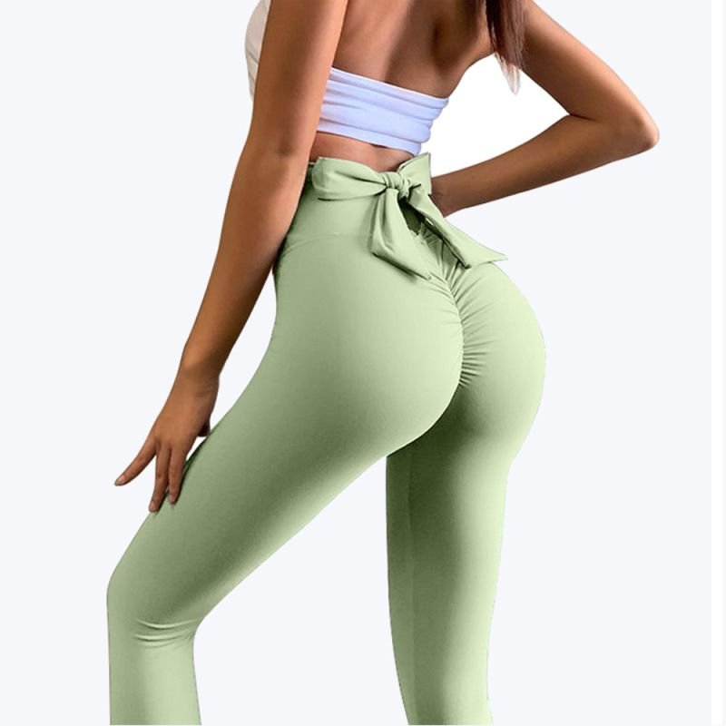 Women Fashion Yoga Solid Color Bow Sports Leggings