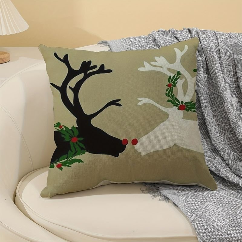 Simple Cartoon Elk Bee Linen Print Home Sofa Cushion Cover