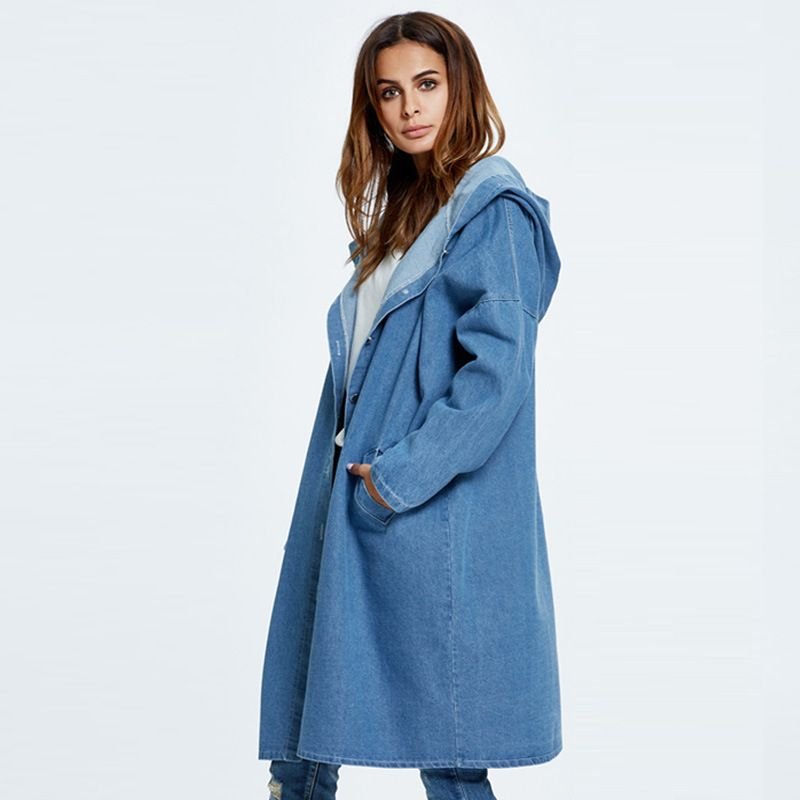 Women Fashion Loose Hooded Denim Coat