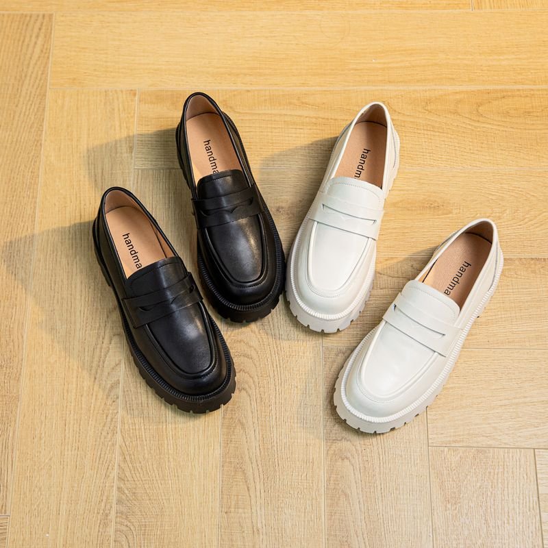 Women Casual Solid Color Platform Leather Loafers