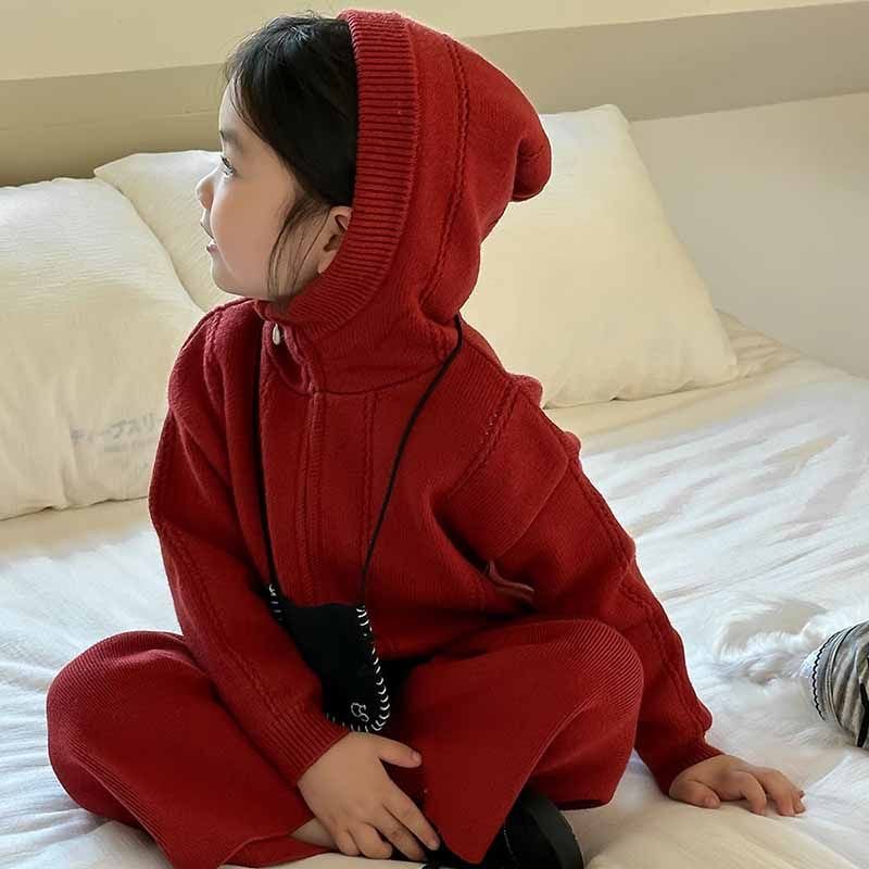 Kids Toddler Girls Fall Winter Casual Cute Solid Color Long Sleeve Hooded Sweater Coat Trousers Sets