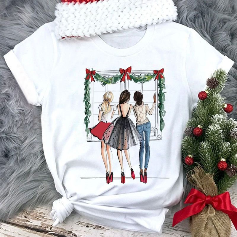 Women Happy Christmas Loose Cute Short Sleeve T-Shirt