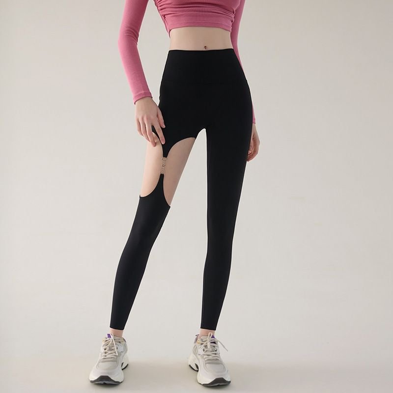 Women Sexy Metal Buckle Cutout Sports Leggings