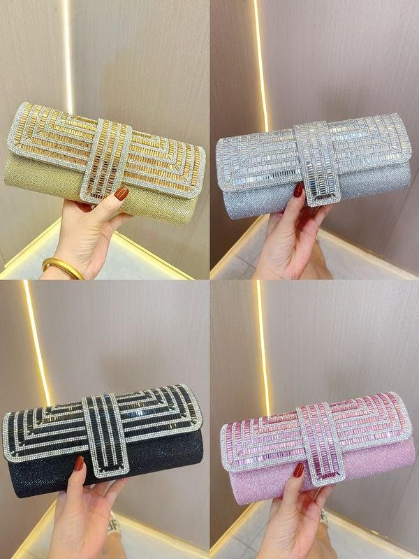 Women Fashion Rhinestone Clap Chain Evening Bag