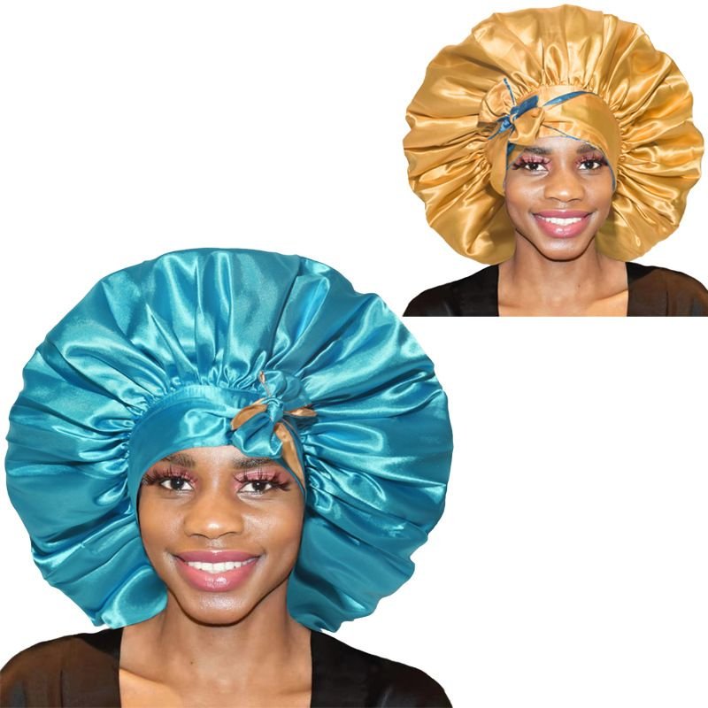 Ribbon Double-Layer Satin Round Cap Strap Adult Shower Cap