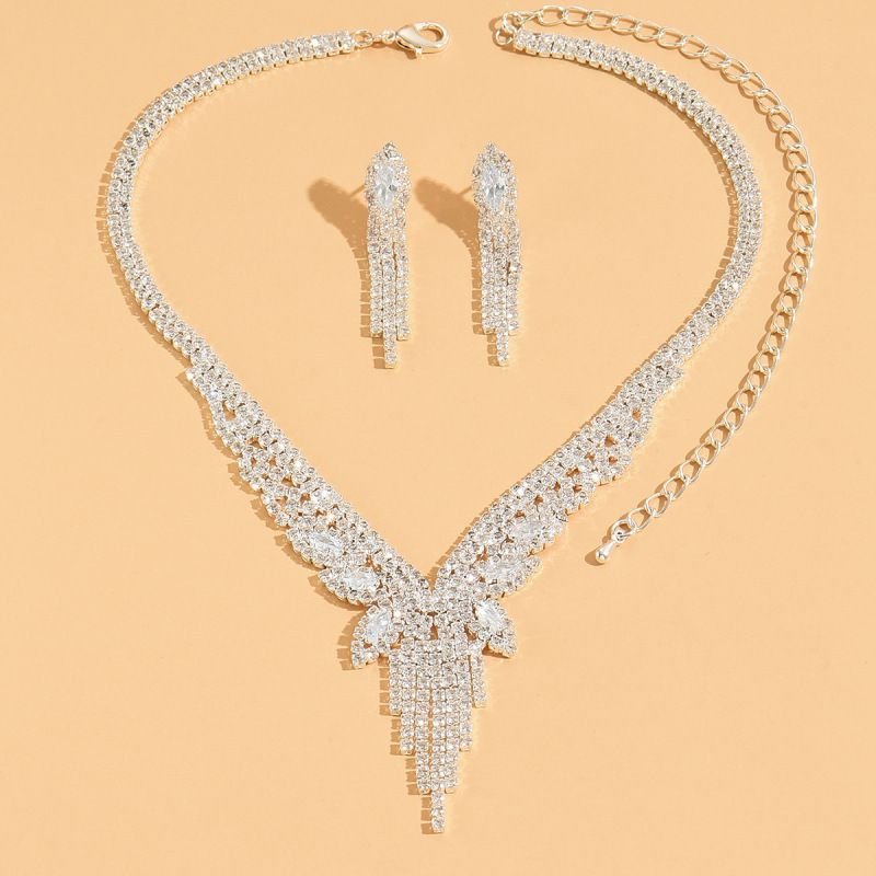 Women Fashion Party Rhinestone Tassel Jewelry Set