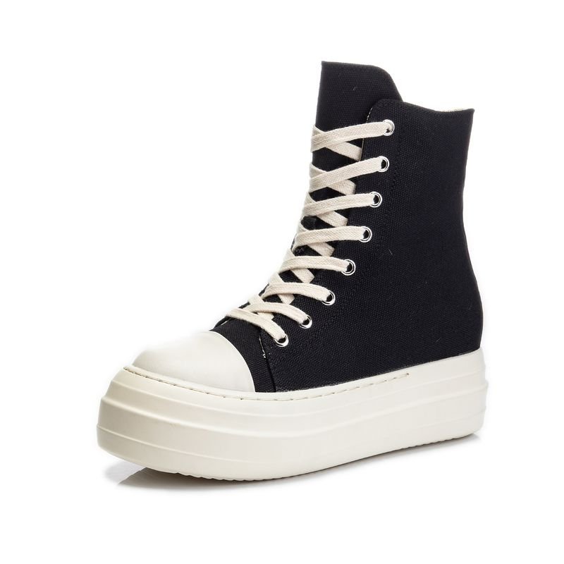 Women Fashion Thick-soled Solid Color Leather High Top Sneakers