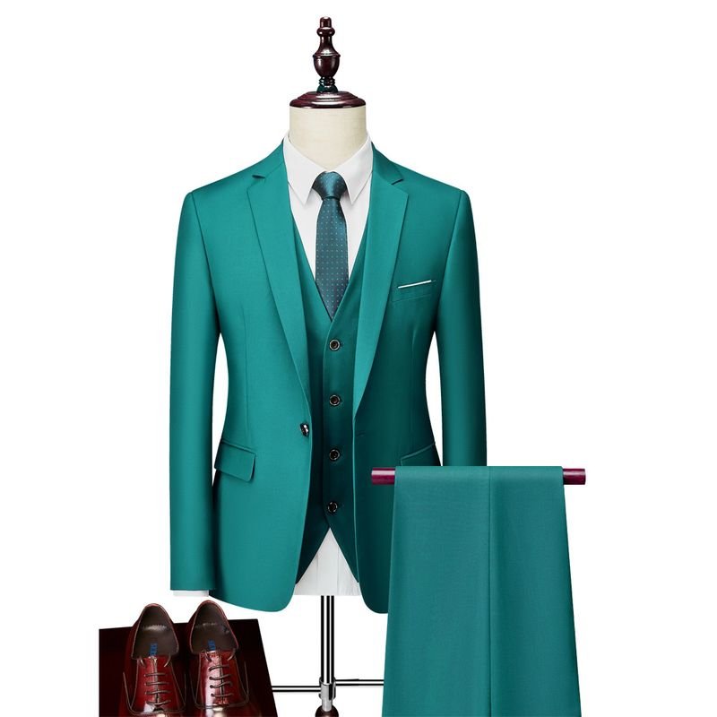 Men Fashion Solid Color Casual Wedding One Button Suit Three-Pieces Set