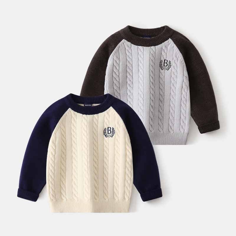 Kids Toddler Boys Fall Winter Casual Cute Color Matching Long Sleeve Knitwear Sweater