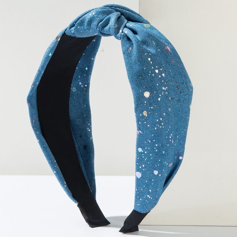 Women Fashion Creative Wave Dot Wide Edge Knot High Cranial Top Denim Fabric Headband