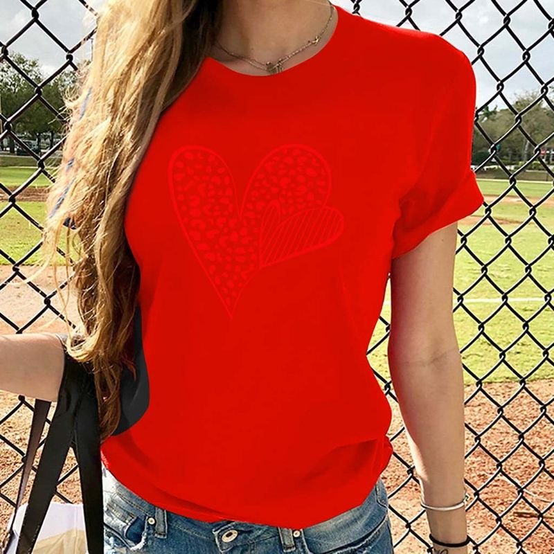 Women Plus Size Hear Print Cute Plus Size Short-Sleeved T-Shirt