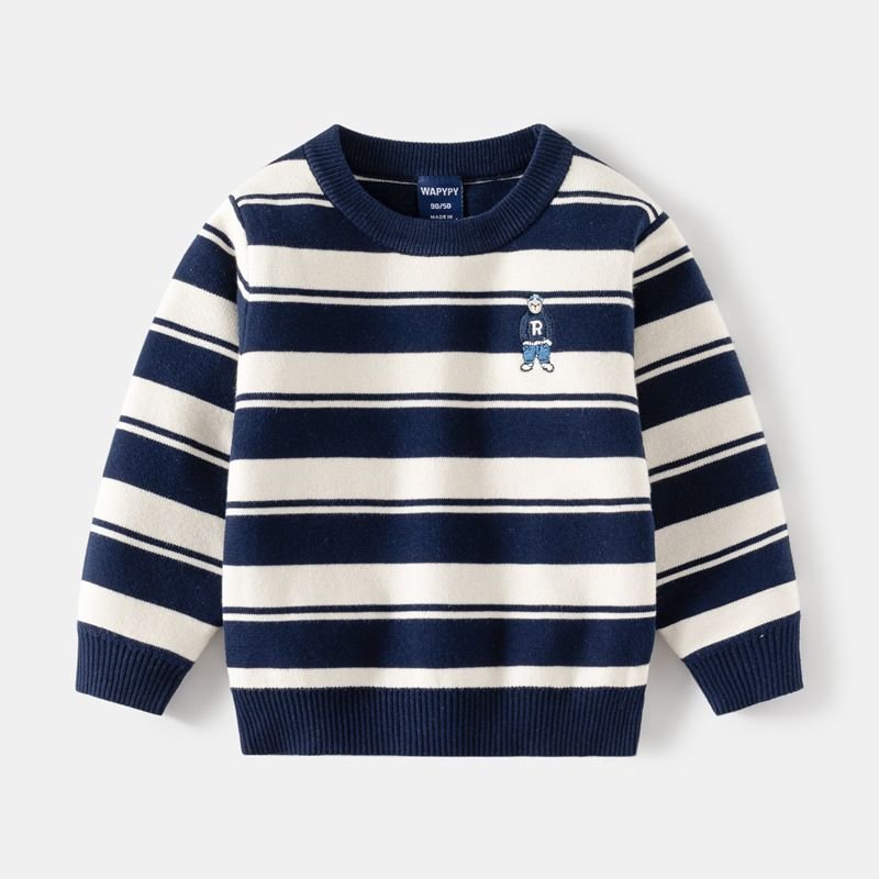 Kids Toddler Boys Casual Cute Stripe Long Sleeve Round Neck Knitwear Sweater