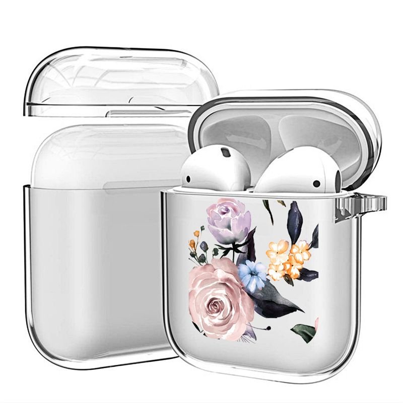 Simple Floral Painted Transparent Apple Bluetooth Headset Protective Cover