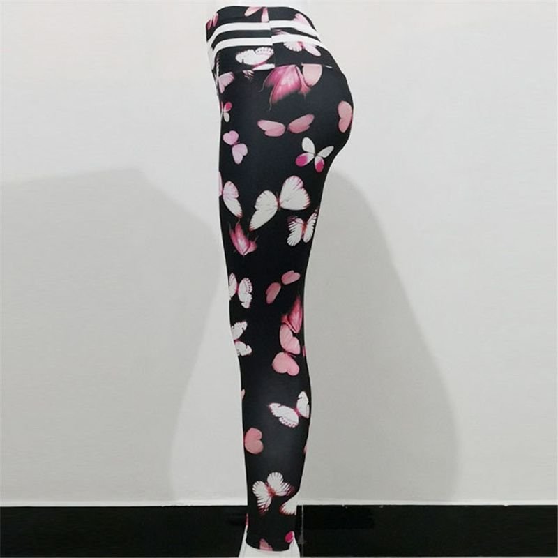 S-3XL Women Fashion High Waist Butterfly Printed Sport Leggings