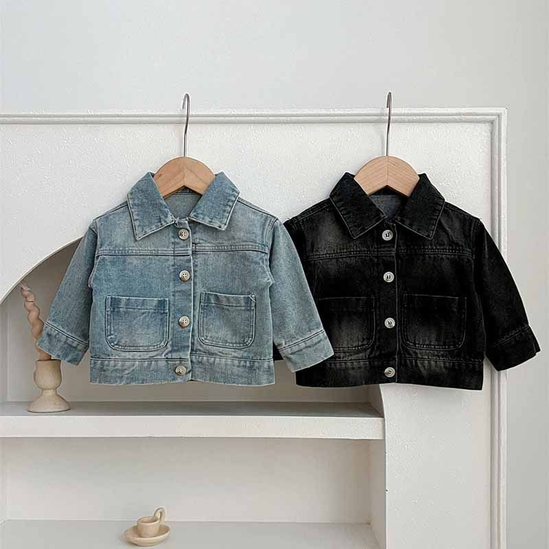 Kids Baby Boys Girls Fashion Casual Retro Long Sleeve Lapel Denim Jacket