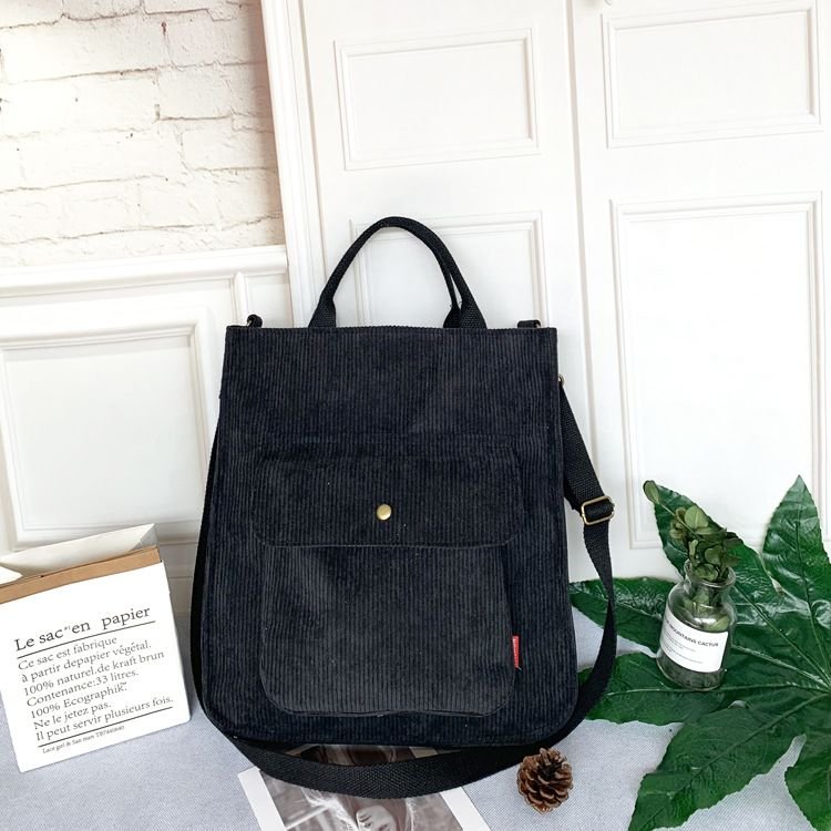 Women Casual Solid Color Corduroy Large Capacity Handheld One Shoulder Canvas Bag