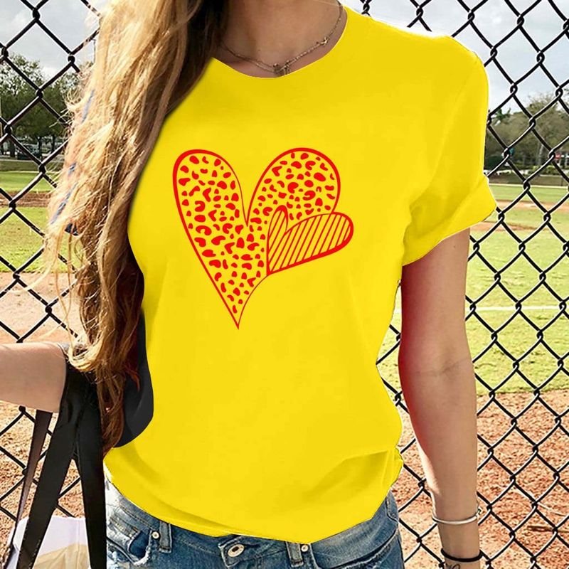 Women Plus Size Hear Print Cute Plus Size Short-Sleeved T-Shirt