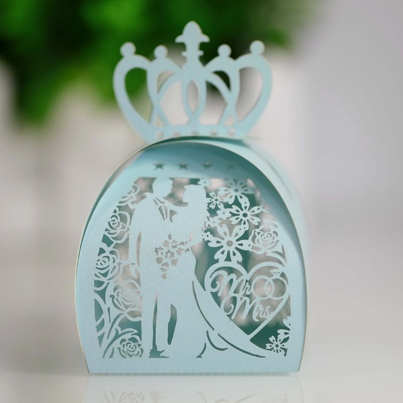 Simple Creative Wedding Laser Hollow Bride And Groom Crown Candy Packaging Box