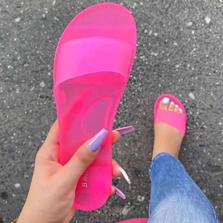 Women Fashion Solid Color Transparent Flat Slippers