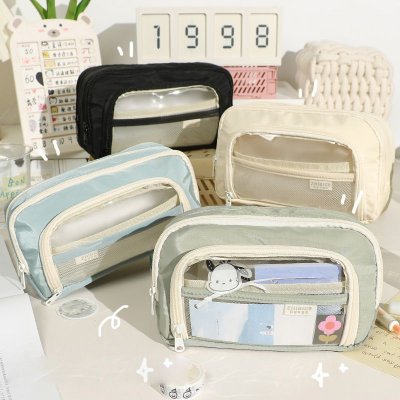 Simple Neutral Large Capacity Transparent Zipper Pencil Bag Student Stationery