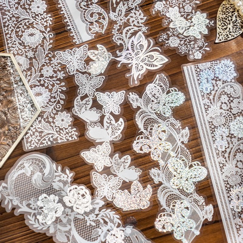 Simple Angel Lace Series Hot Silver Pocket Decorative Material Sticker