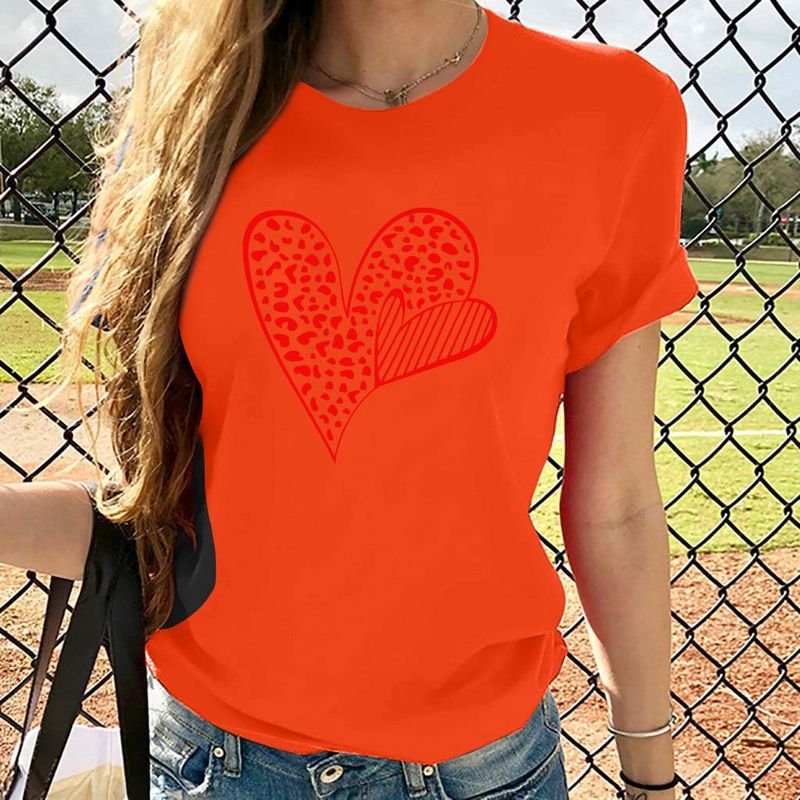 Women Plus Size Hear Print Cute Plus Size Short-Sleeved T-Shirt