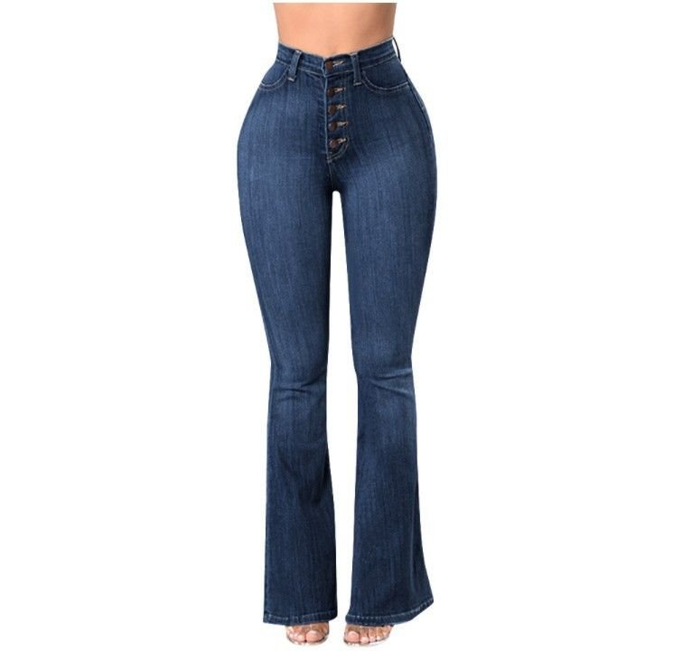 Women Fashion High Waist Stretch Wide Leg Jeans