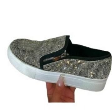 Plus Size Fashion Rhinestone Zipper Platform Loafers