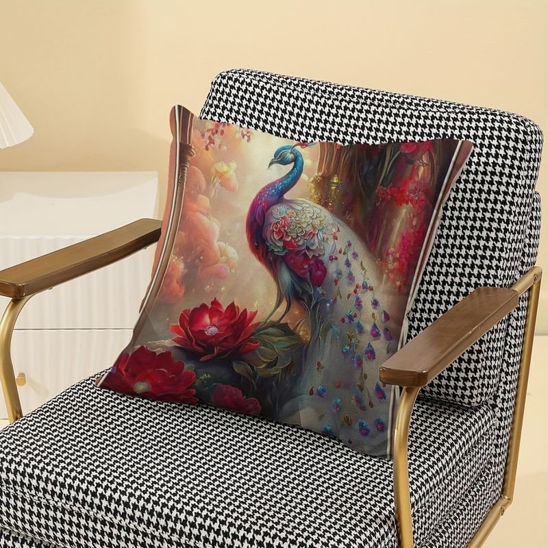 Simple Fashion Cartoon Flower Peacock Pattern Linen Printed Sofa Cushion Cover