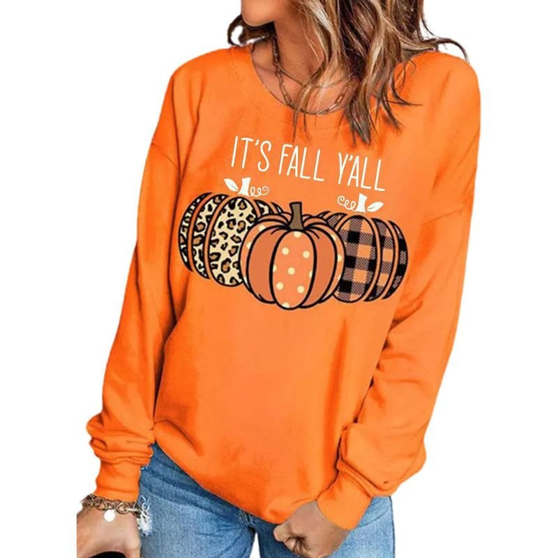 Thanksgiving Women Fashion Pumpkin Crewneck Long Sleeve Sweatshirt