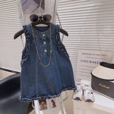 Kids Toddler Girls Fashion Casual Solid Color Sleeveless Denim Dress