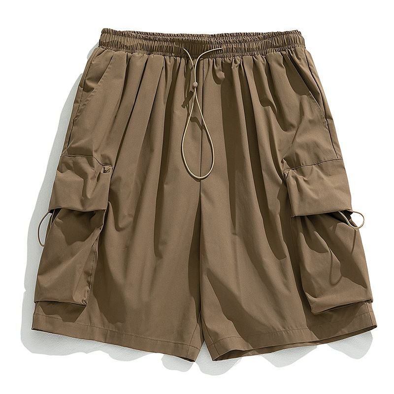 Men Casual Athleisure Solid Color Loose Drawstring Waist Cargo Shorts