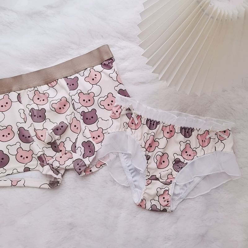 Sexy Cute Pink Pig Lace Mesh Couple Underwear