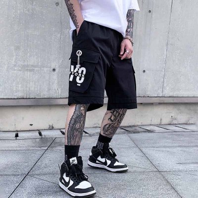 Men Fashion Casual Letters Print Cargo Shorts